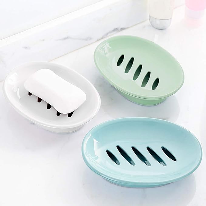 WYOK 2-Pack Soap Dish with Drain Plastic Sponge Holder Easy Cleaning Soap Saver Tray Caddy Keep Dry Stop Mushy for Shower Bathroom Kitchen(Pink)
