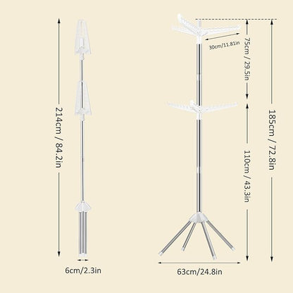 SUYU Clothes Drying Rack,Folding Clothes Drying Tree, 2 Layer with 6 Rotatable Arms,72-Inch Indoor Clothes Rack,Stainless Steel,4 Legs,White and Silver SNJ202