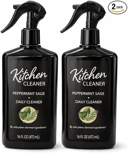 Kitchen Cleaner – Peppermint & Sage – 16 fl oz (472 mL) – Pack of 2 – Daily Multi-Surface Cleaning Spray for Countertops, Appliances & Kitchen Surfaces