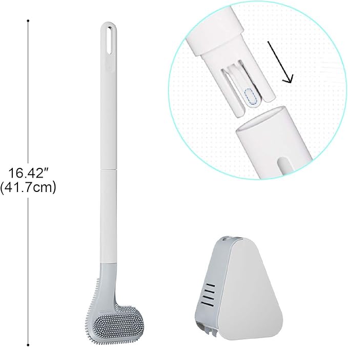 Toilet Brush, Long Handle Golf Toilet Brush with Holder 360° Deep Cleaning Flexible Silicone Toilet Cleaner Brush Wall Mounted for Bathroom (2Pcs White)