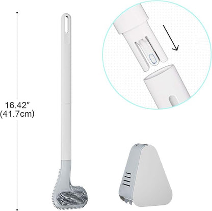 Toilet Brush, Long Handle Golf Toilet Brush with Holder 360° Deep Cleaning Flexible Silicone Toilet Cleaner Brush Wall Mounted for Bathroom (2Pcs White)