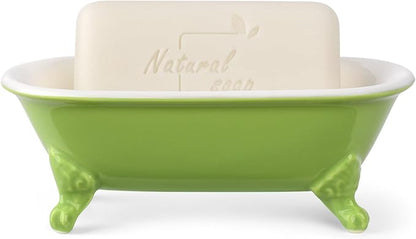 6.5" Ceramic Mini Decorative Clawfoot Bathtub Bar Soap Dish, Kitchen Sponge Holder and Shower Tray for Bathroom, 1 Pack(Lime)