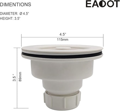 3-1/2 Inch Polymer White Sink Drain Assembly with Basket Strainer and Stopper for Quartz, Granite or Fireclay Kitchen Sinks, with 2 Removable Basket Strainers