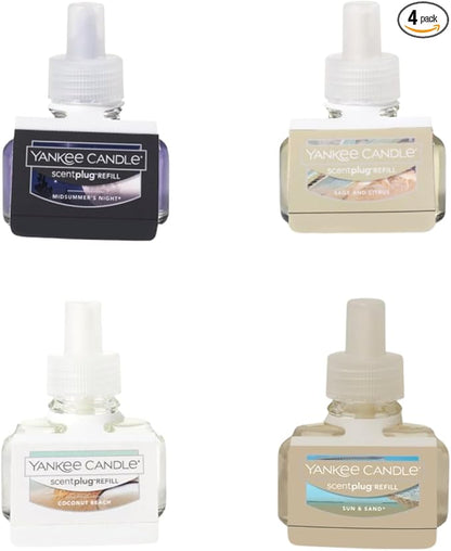 Yankee Candle ScentPlug Refills - Midsummer Night, Sage & Citrus, Coconut Beach, Sun & Sand (Pack of 4)