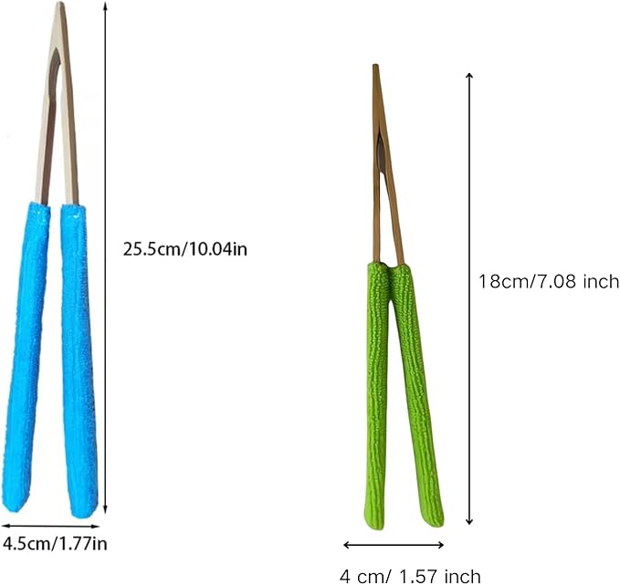 2 Pcs Set 10 Inch, 7 Inch Leaf Cleaning Tongs, House Plant Leaf Cleaning Brush, Leaf Cleaning Tools With Removable Cleaning Cover and Bamboo Handle
