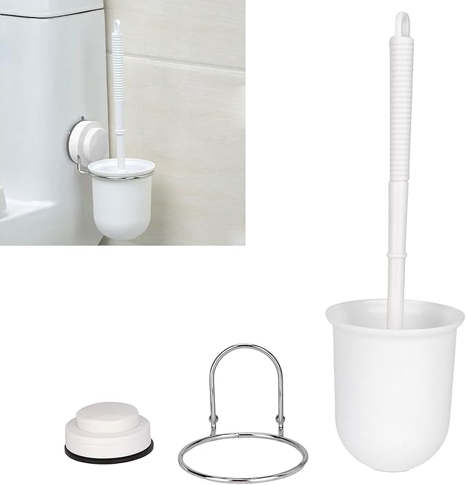 Toilet Brush, Plastic Toilet Brush with Toilet Brush Holder, Quick Dry Toilet Brush Holder, Wall Mount, with Suction Cup, White 33x12x10.2 cm