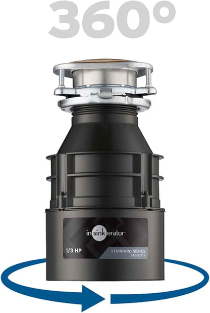 InSinkErator Garbage Disposal, Badger 1, Standard Series, 1/3 HP Continuous Feed, Black, Waterborne Grey Enamel