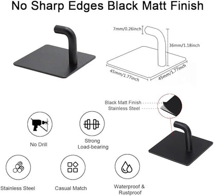 Adhesive Hooks for Hanging, Self-Adhesive Wall Hook for Key Hat Coat, No Drill Stick on Bathroom Towel Hooks, Shower Kitchen Door Home Outdoor 8 Pack, Black