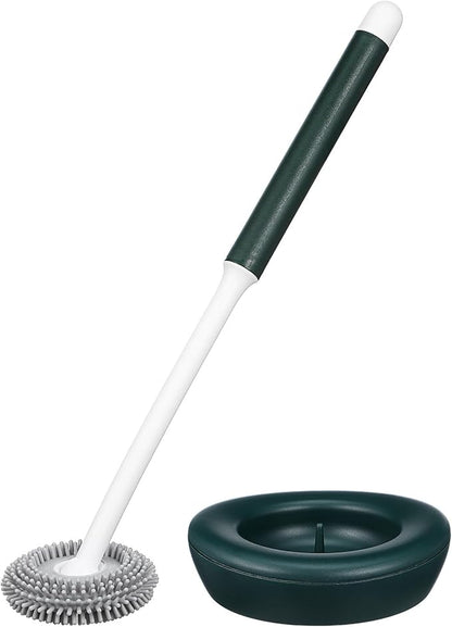 DOITOOL Silicone Toilet Brush and Holder Set, Long Handle Bathroom Cleaning Brush with Green Silicone Bristles, Household Toilet Bowl Scrubber for Deep Cleaning and Bathroom Use