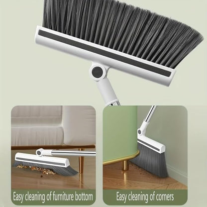 3 in 1 Broom and Dustpan Set with Adjustable Push Broom with 48.8“ Long Handle for Floor Sweeping Outdoor Indoor Sweeping Combo for Home & Kitchen (White)
