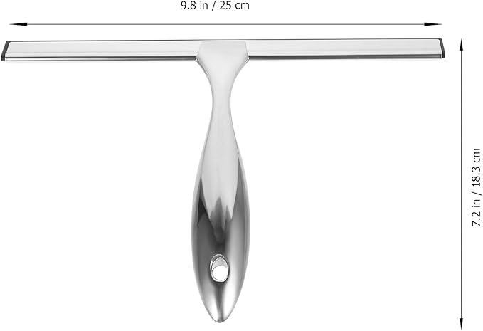 Toyvian Stainless Steel Shower Squeegee and Window Squeegee with 10-inch Blade and Adhesive Hook, Glass and Mirror Cleaner for Bathroom, Car, and Shower Door Use