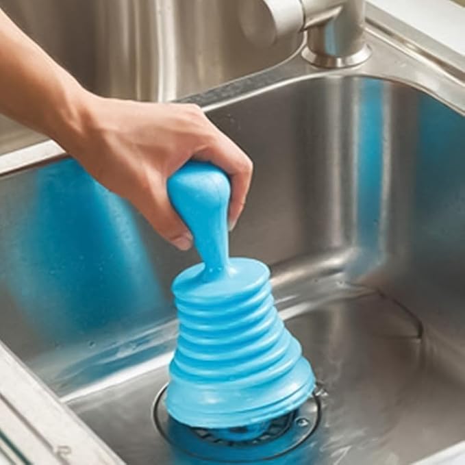 Kitchen Sink Drain Plunger, PP Bellows Air Pressure Tool for Toilet Bowl Unclogging, High Power Squeeze Cleaner for Bathroom Shower Clog Removal, Bathtub Drain Hair Remover(Blue)