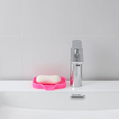 MicoYang Silicone Bathroom Soap Dishes with Drain Spout-Bathroom and Kitchen Sink Organizer,Sponge Holder,Dish Soap Tray,Perfect for Dispenser,Scrubber,Bottle,Cup on Sink or Counter-Rose 4.9"×3.2"