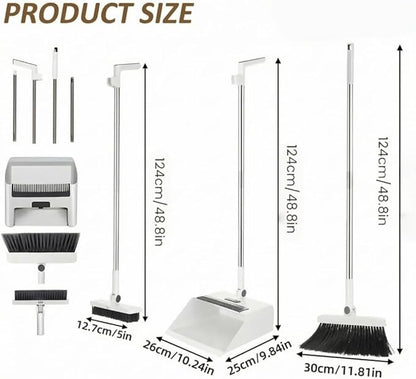 3 in 1 Broom and Dustpan Set with Adjustable Push Broom with 48.8“ Long Handle for Floor Sweeping Outdoor Indoor Sweeping Combo for Home & Kitchen (Purple)