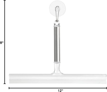 iDesign Forma Brushed Stainless Steel Squeegee with Suction Storage Hook - 12" x 8"