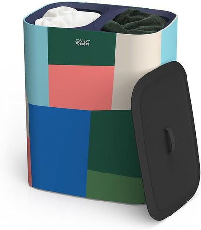 Joseph Joseph Tota 90 liter/23.8 gallon Laundry Hamper Separation Basket with lid, 2 Removable Washing Bags with Handles - Multicolor
