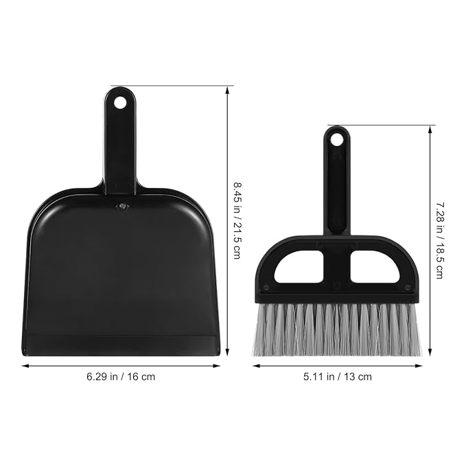 Mini Dustpan and Brush: 2 Sets of Compact Dust Hand Broom and dust pan Combo - Nesting Design for Home Cleaning Desks, Keyboard, Drawers, Pet Rooms, Black, 8.5 X 6.3 Inches