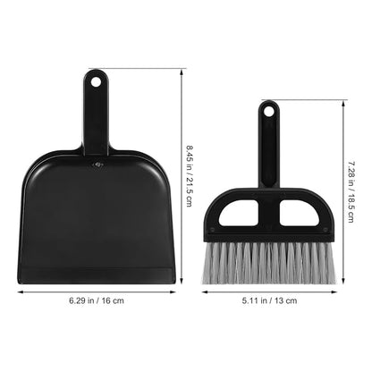 Mini Dustpan and Brush: 2 Sets of Compact Dust Hand Broom and dust pan Combo - Nesting Design for Home Cleaning Desks, Keyboard, Drawers, Pet Rooms, Black, 8.5 X 6.3 Inches