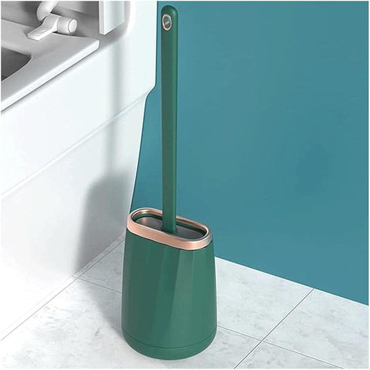 Soft Silicone Toilet Brush Compact Size Toilet Bowl Brush with Ventilated Holder Toilet Cleaner Brush for Bathroom Storage Reusable, Green
