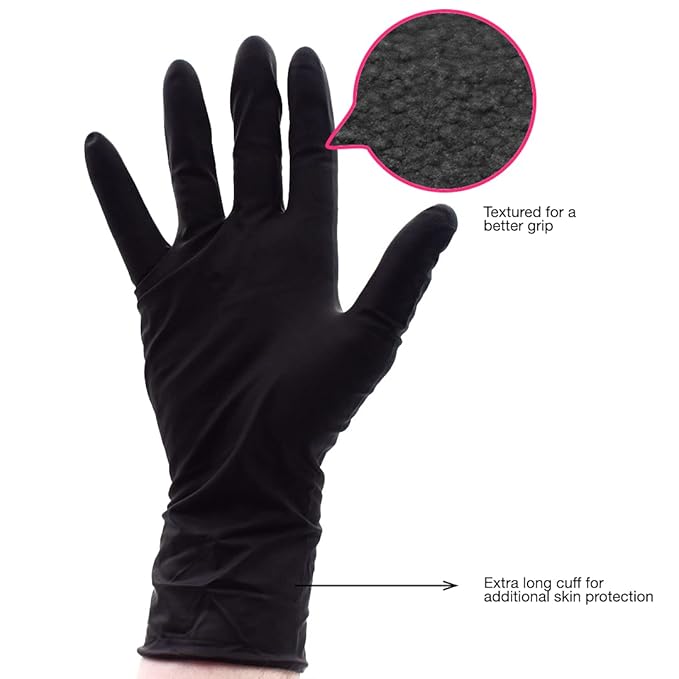 Colortrak Premium Grip Reusable Gloves, 4 Pairs (8 Gloves Total), Powder Free Latex, Durable and Chemical Resistant, Textured for Better Grip, Extra Long Cuff, Washable, Black, Medium