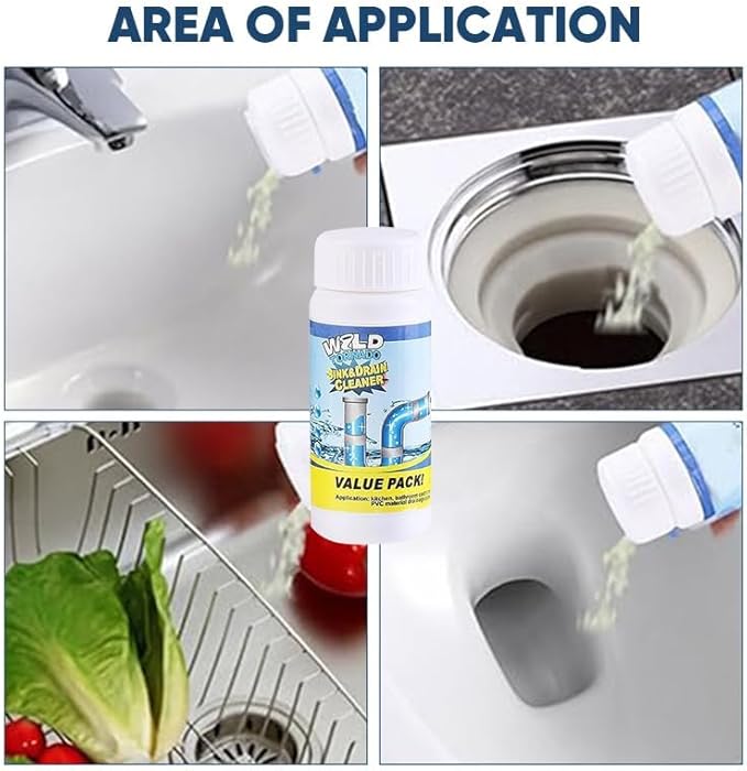 Saker Powerful Foaming Drain Cleaner Powder, Easy-Pour Clog Remover for Kitchen Sink, Bathroom Tub & Shower, Toilet and Floor Drain, Helps Break Down Hair, Soap Scum, Paper and Sludge (3 PACK)