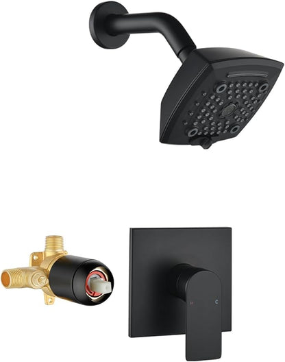Matte Black Shower Faucet Set 6 Setting Shower Head 5 Inch Shower Trim Kit Modern shower valve kit High Pressure Shower Fixtures Shower System