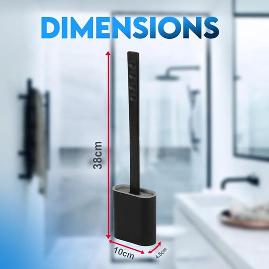 Modern Minimalist Silicone BlackToilet Brush and Holder Set – Pack of 1 Wall Mounted Toilet Bowl Brush – Long Non-Slip Handle, Flexible Bristles for Self-Cleaning & Splash-Free, Easy-Rinse Design