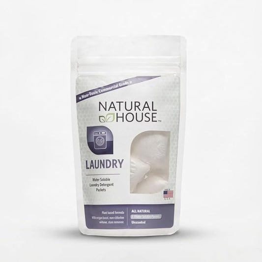 Natural House Laundry Pods - Probiotic Detergent with Oxygen Boost - Plant-Based - Septic Safe - Fragrance Free - 4 Count