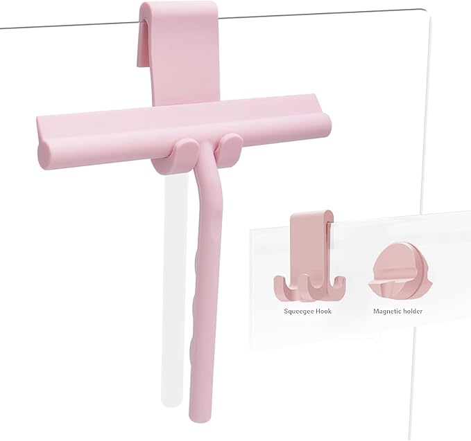 Silicone Shower Squeegee for Glass Doors Window Squeegee for Walls, Sink, Mirror, Bathroom, Car Window Cleaning - Pink