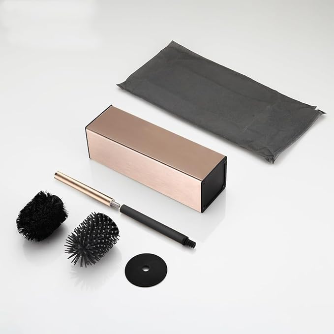 BGL Standing Toilet Brush and Holder Rose Gold Aluminium Toilet Bowl Cleaner Brush and Holder for Bathroom Storage and Organization, Square Design Sturdy and Space Saving