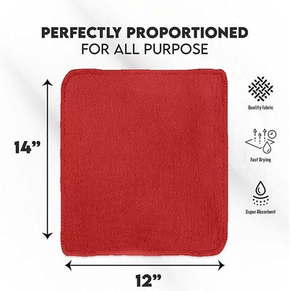 Cotton Shop Towel – Multipurpose Cleaning Cloths (14" x 12" - Pack of 500 - Red) Reusable Shop Rags for Automobiles, Industrial, Restaurants, Garage, and Homes