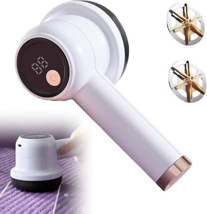 Rechargeable Fabric Shaver Lint Remover, 2025 New Electric Lint Remover Lint Shaver with Digital Display, 3-Speed Rechargeable with 6 Leaf Blades for Clothes Sweater Fuzz Furniture (White)