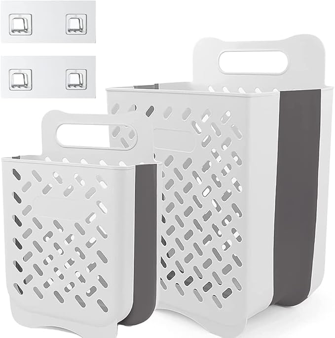 Collapsible Laundry Basket- Large Laundry Basket Hamper with 2 Handles- Space Saving Foldable Storage Container/Organizer (2pcs)