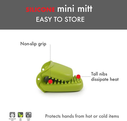 Dexas Mini Silicone Oven Mitt with Raised Nibs, Heat Resistant to 450°F, Green, Dishwasher Safe 3.5 Inches
