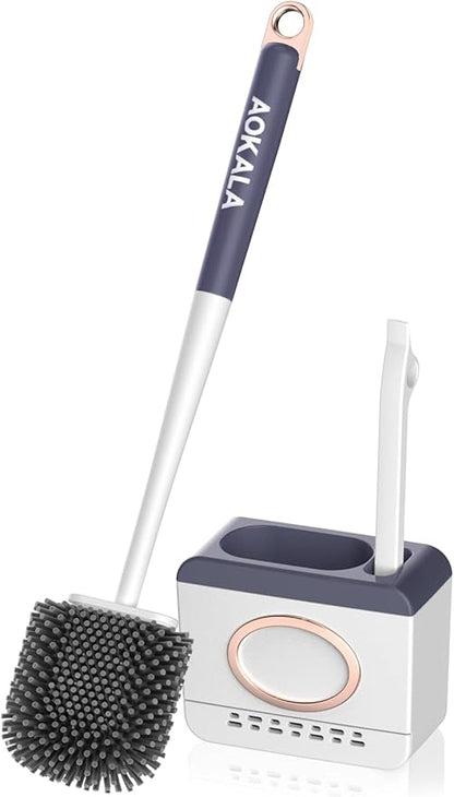 Dark Gray Toilet Bowl Cleaner Set - Silicone Toilet Brush and Holder for Deep Cleaning