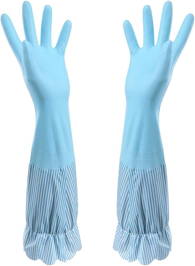 RARITYUS Household Kitchen Cleaning Gloves Waterproof Cotton Lined Dishwashing Non-Slip Long Cuff Gloves