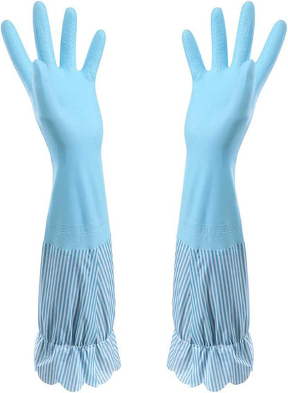 RARITYUS Household Kitchen Cleaning Gloves Waterproof Cotton Lined Dishwashing Non-Slip Long Cuff Gloves