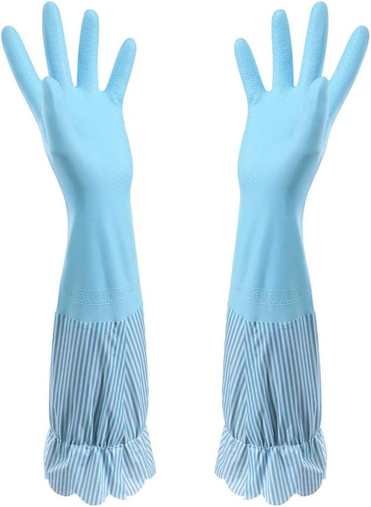 RARITYUS Household Kitchen Cleaning Gloves Waterproof Cotton Lined Dishwashing Non-Slip Long Cuff Gloves
