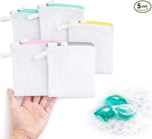 5 Pack Small Mesh Laundry Bags for Delicates (4.7 x 5.5 Inch), Mini Wash Bags for Laundry Pods, Socks & Underwear, Prevent Loss & Tangling, Reusable Foldable Washing Bags for Home & Travel