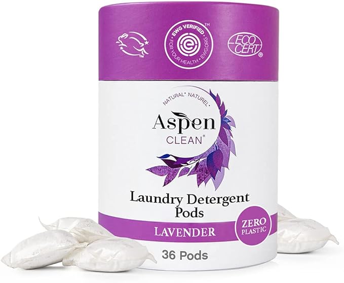 AspenClean | Laundry Pods | Lavender and Lemongrass | Made for Sensitive Skin | Zero Plastic | Non - Toxic | 100% Natural | EWG Verified - 36 Count
