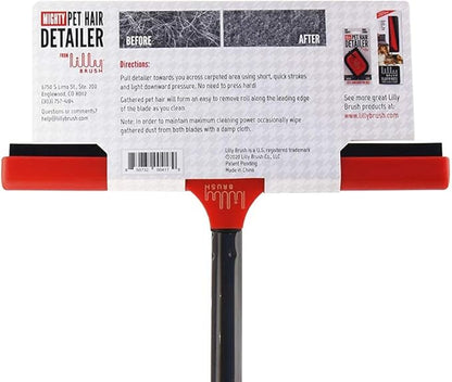 Lilly Brush Mighty Pet Hair Detailer - Carpet Rake & Broom for Pet Hair Removal, Double Rubber Blade, 52" Handle