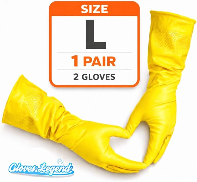 Size Large Yellow Household Kitchen Cleaning Dishwashing Reuseable Gloves