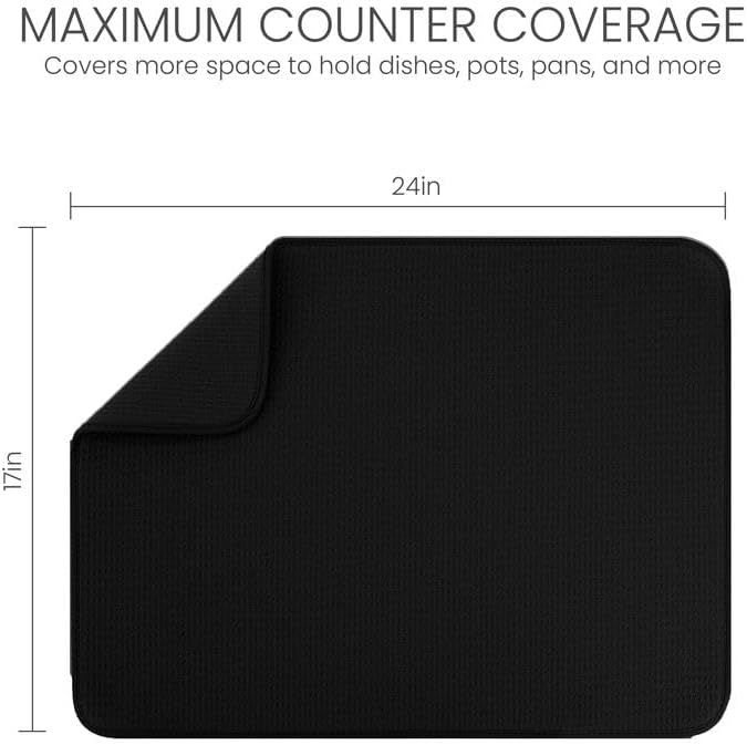 Bellemain XL Dish Mat Microfiber Dish Drying Mat, Super absorbent (Black, 17" x 24")