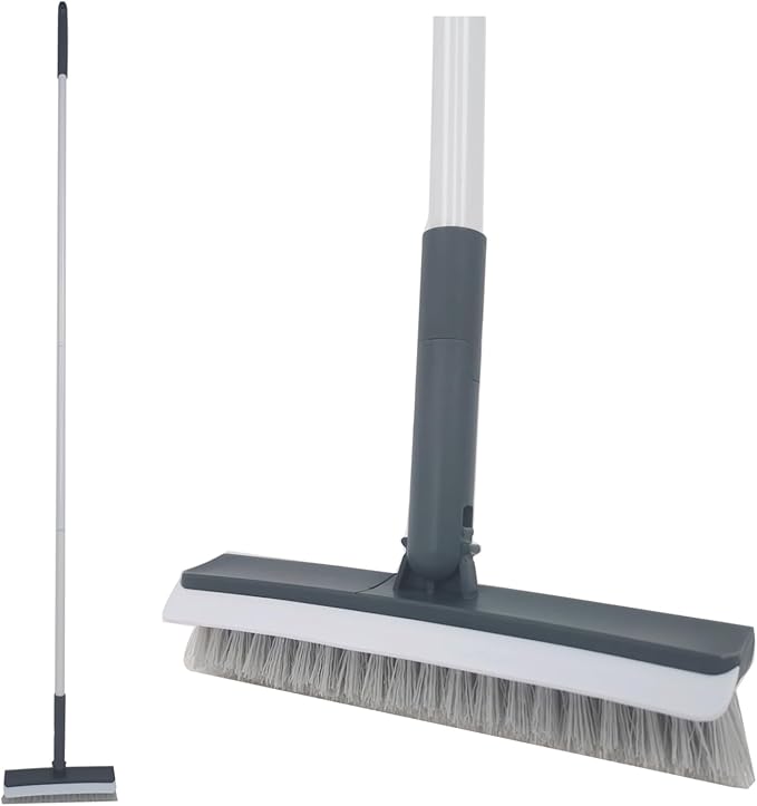 Stiff Bristles Broom,Tub Tile Broom Brush,Push Broom for Shower Cleaning,Patio, Kitchen,Garage,Indoor Outdoor Cleaning Brush,Stainless Steel Long Handle