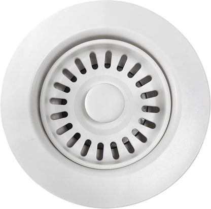 White Polymer Drain Kitchen Sink Drain Assembly with Removable Basket Strainer and Rubber Stopper for 3.5-Inch Drain Openings, Matching Color of Quartz, Granite Sinks