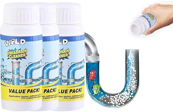 Wild Sink and Drain Cleaner Powder 2026|Powerful Drain Cleaning|Pipe Dredging Agent|Rapid-Foam Fast-Acting Pipe Declogger for Kitchen,Bathroom,Toilet,Pipe Maintenance (3 PCS)