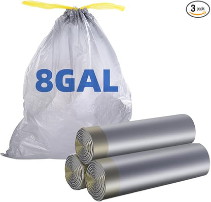 Trash Bags, Drawstring, 45 Count 8 Gallon Trash Bags/Garbage Bags, Wastebasket Liners for Bathroom Bedroom Office Trash Can