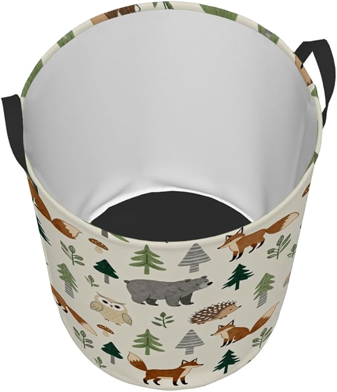 Kids Laundry Hamper Basket - Large Nursery Baby Hamper with Handle for Boys Girls Collapsible Clothes Baskets Organizer Toy Storage Bin Room Decor(Forest Animals)