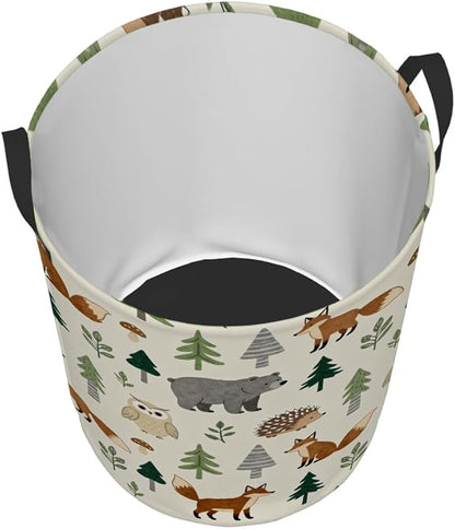 Kids Laundry Hamper Basket - Large Nursery Baby Hamper with Handle for Boys Girls Collapsible Clothes Baskets Organizer Toy Storage Bin Room Decor(Forest Animals)