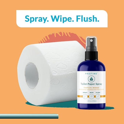 PRISTINE Toilet Paper Spray - As Seen on Shark Tank, More Natural Personal Cleansing Wipes & Flushable Wet Wipes Alternative, Spray Toilet Paper to Create Flushable Wipe, Tropical Mango, 1 fl oz